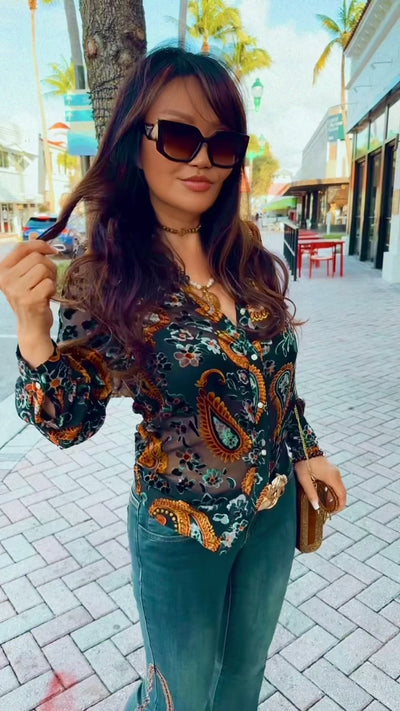 Golden Vine Embroidered Stretch Flare Jeans