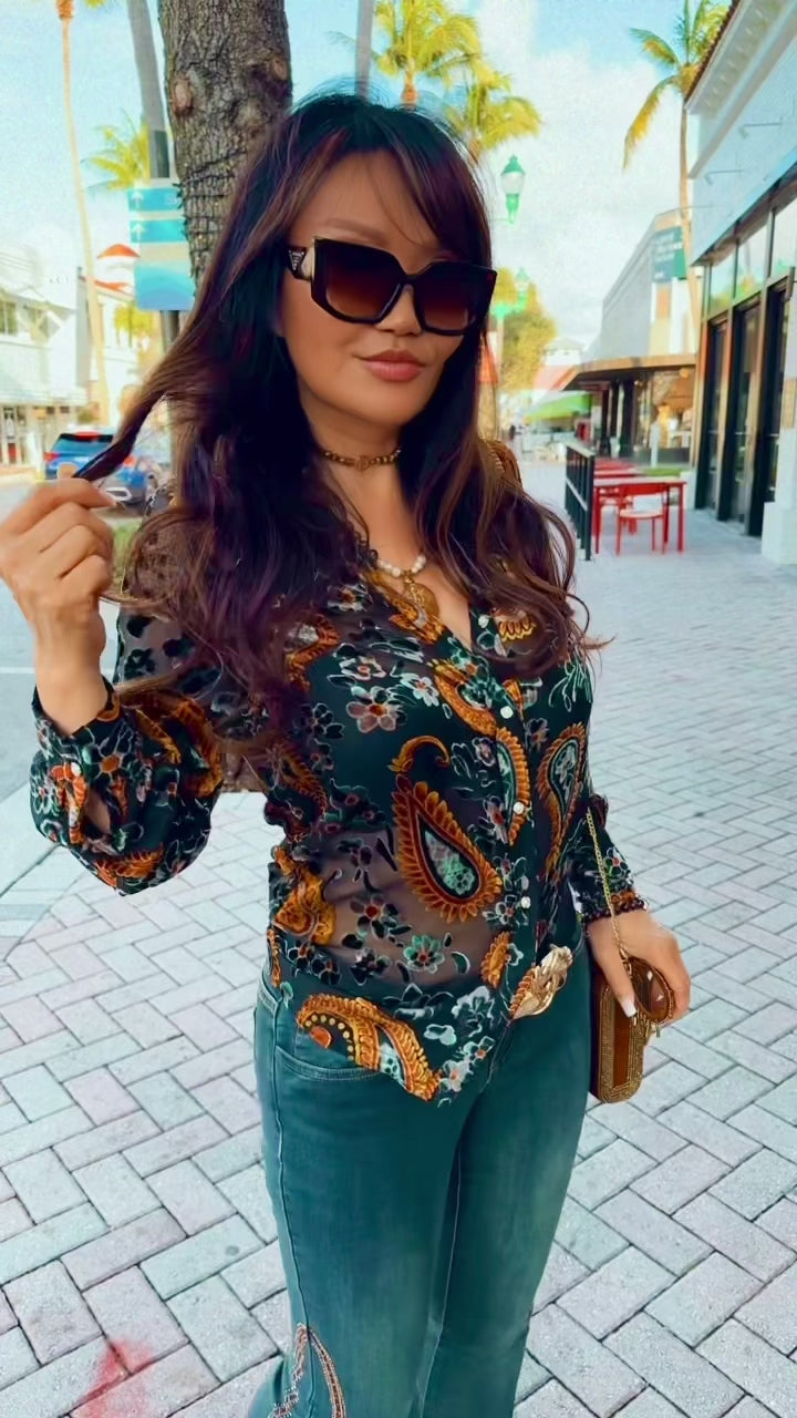 Velour Mirage Button Down Top