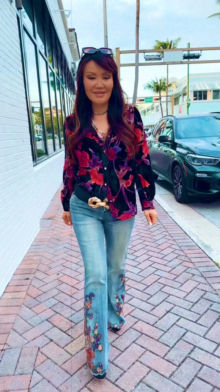 Velour Twilight Button Down Top