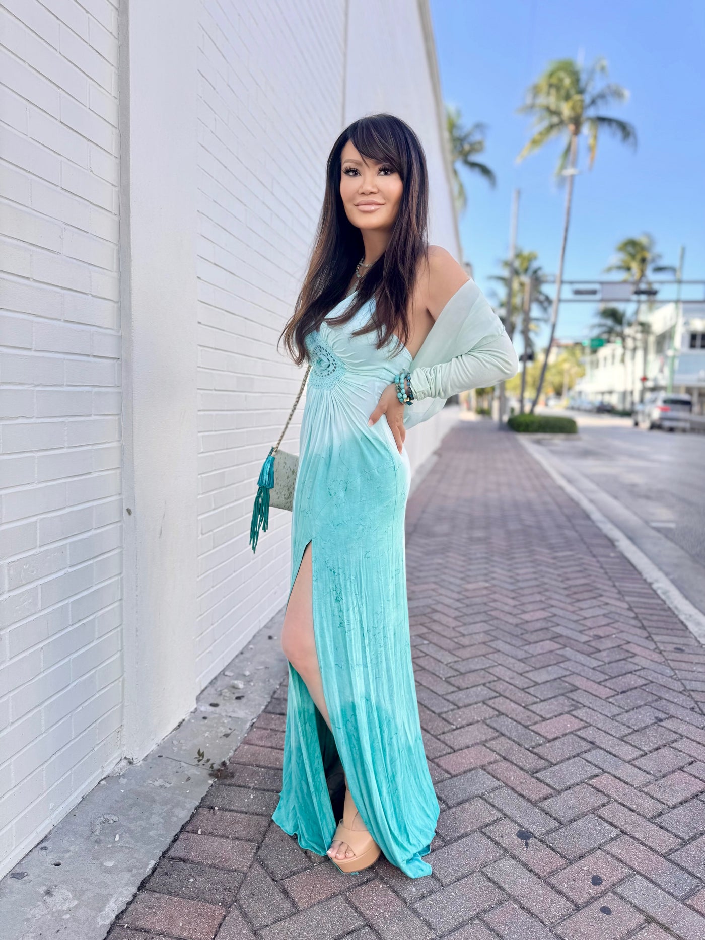 Sea Mist Crochet Halter Dress Large / Pink
