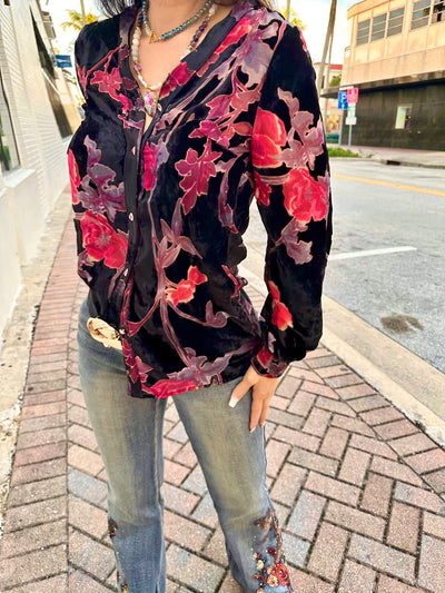 Velour Twilight Button Down Top