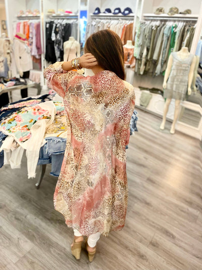 Pink leopard kimono from behind