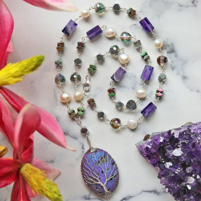 Druzy Agate Tree of Life Necklace