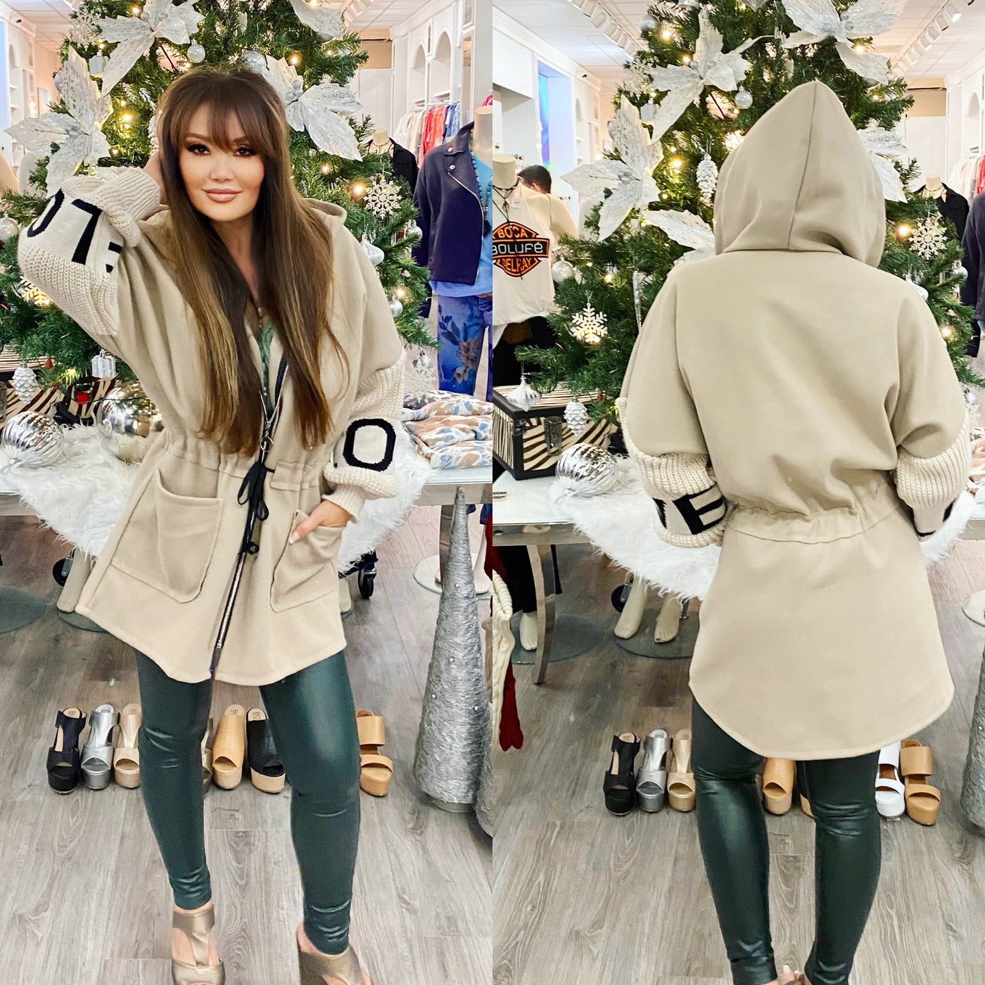 Love Hoodie Coat with Drawstring